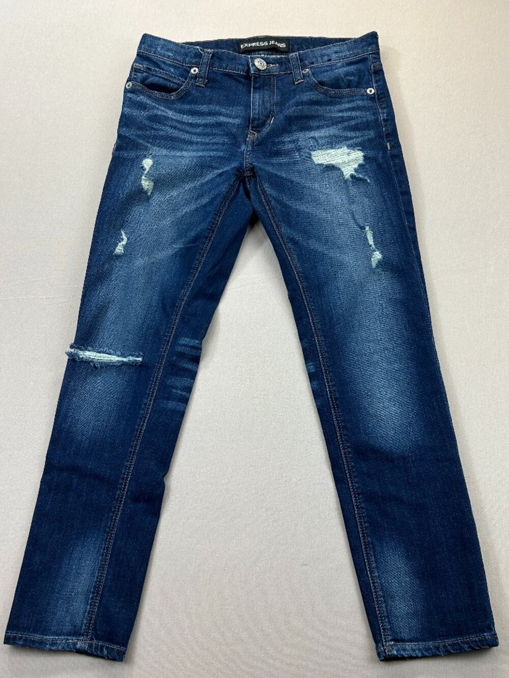 Express Jeans Womens Size 0 Blue Denim Dark Wash Girlfriend Low Rise Stretch